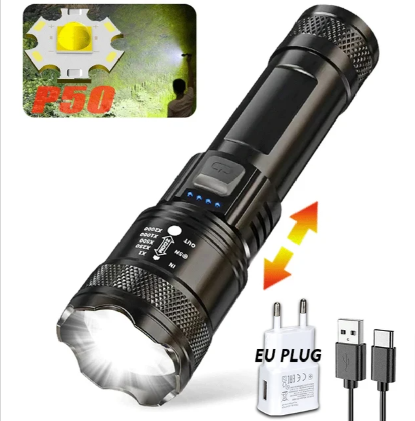 USB Rechargeable LED Flashlight with Zoom